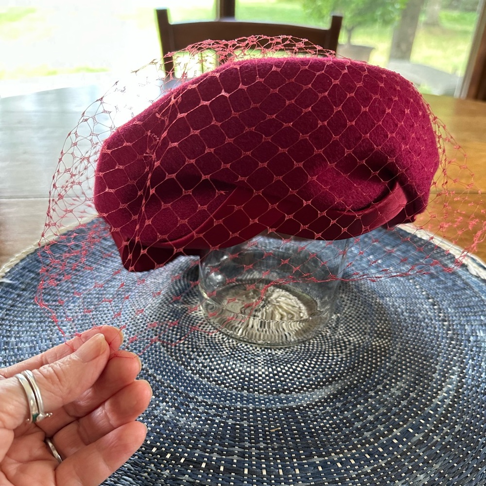 Elegant Vintage Burgundy/Magenta Veil Hat